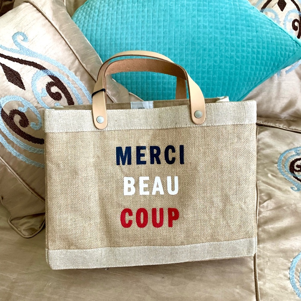 NWT Merci Paris French Leather Palm Beach Tote Bag
